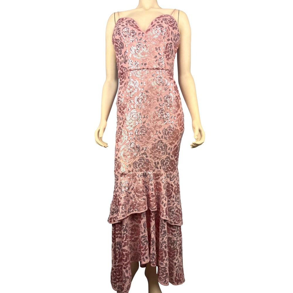 Avery G‎ Dress Size 10 Blush Pink Sequin Lace Mermaid Gown Evening Formal Dress